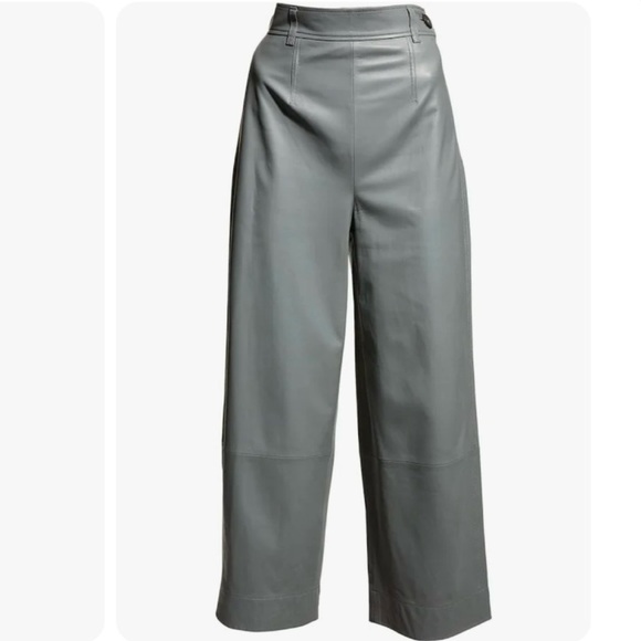 Vince Lamb Leather Wide Leg Crop Pants in Sea Stone Size 4 - Picture 15 of 15